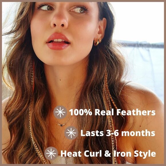 Hair Feathers Kit 20 Real Rooster Extensions Boho Natural Beads Loop Tool main image 5